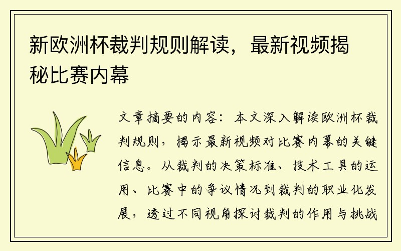 新欧洲杯裁判规则解读，最新视频揭秘比赛内幕